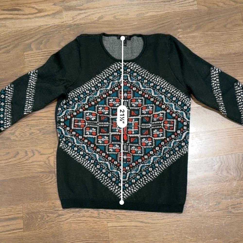 J.Crew 100% Merino Wool Fair Isle Nordic Sweater Black Red Ivory M geometric - Picture 6 of 7